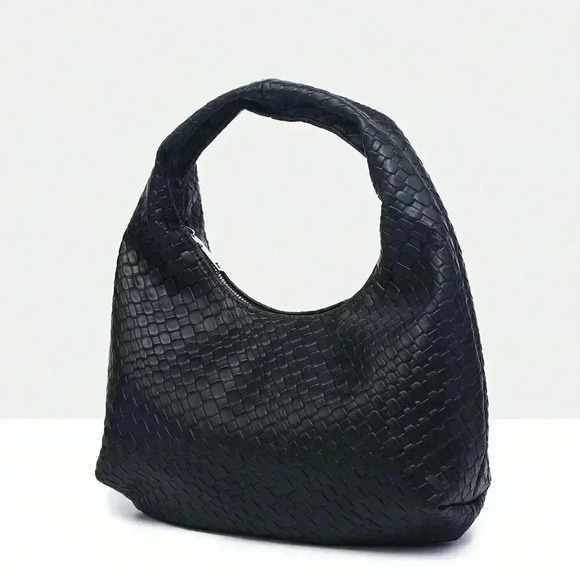 Black Casual Women's Leisure Faux Woven Leather Shoulder Bag - Picture 3 of 6
